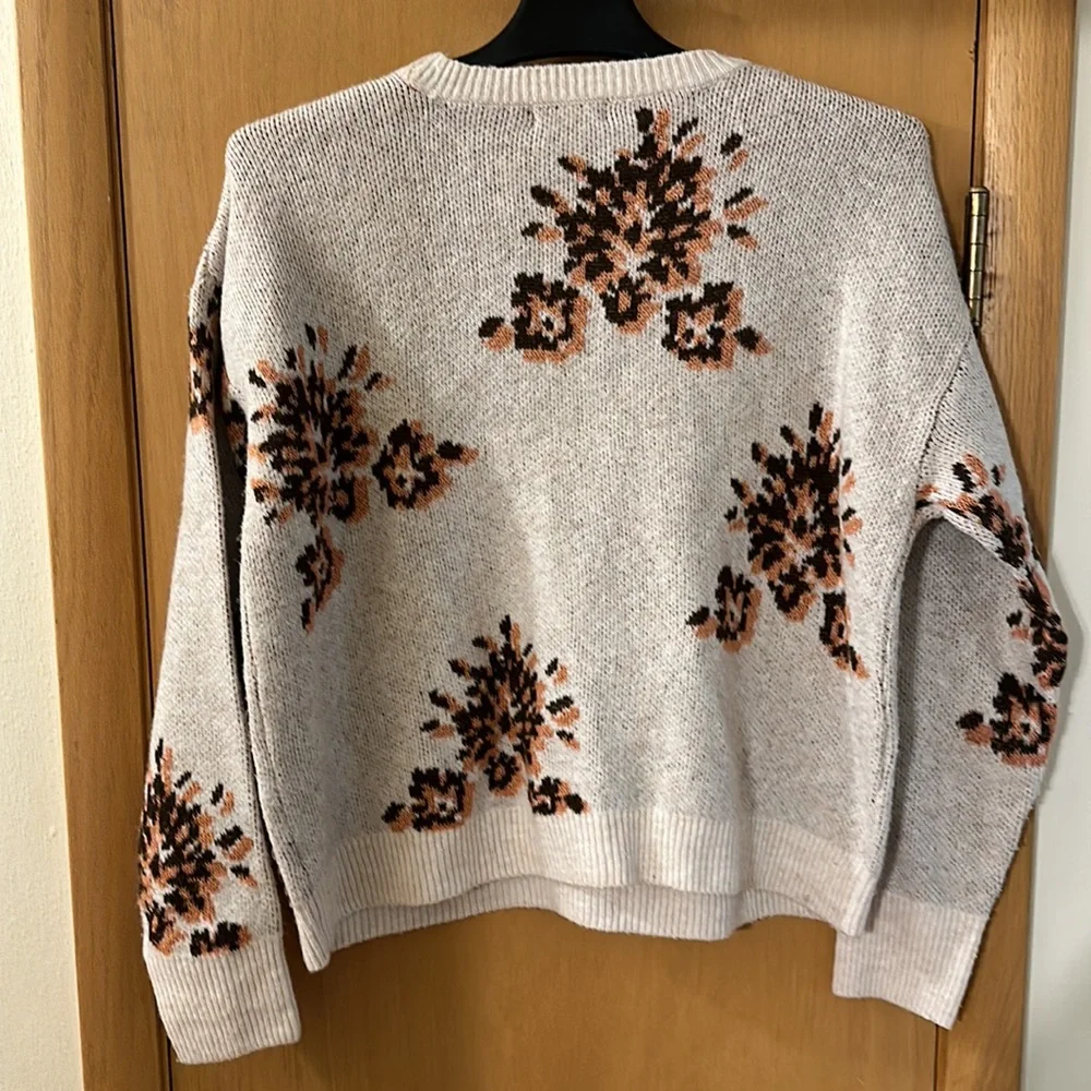 Knox Rose Women’s Floral Crew Neck Sweater Soft 2022 Rust Cream Size Large